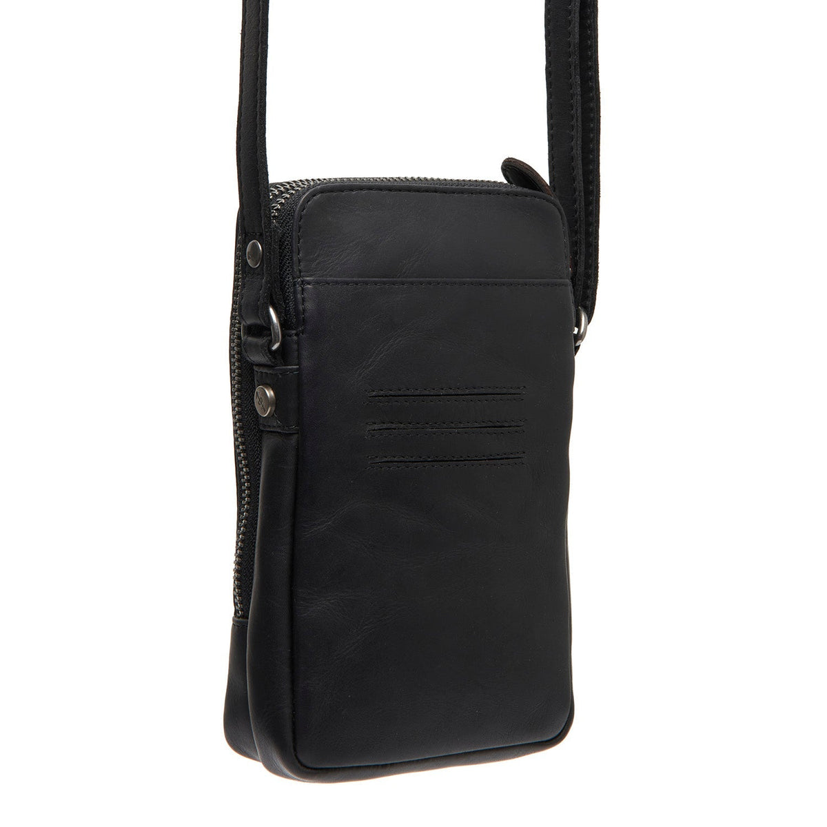 Tailored Rib Cuffs &amp; Hem Craftsmanship Construction Detail on Alesund Full-Grain Leather Phone Bag til Kvinder
