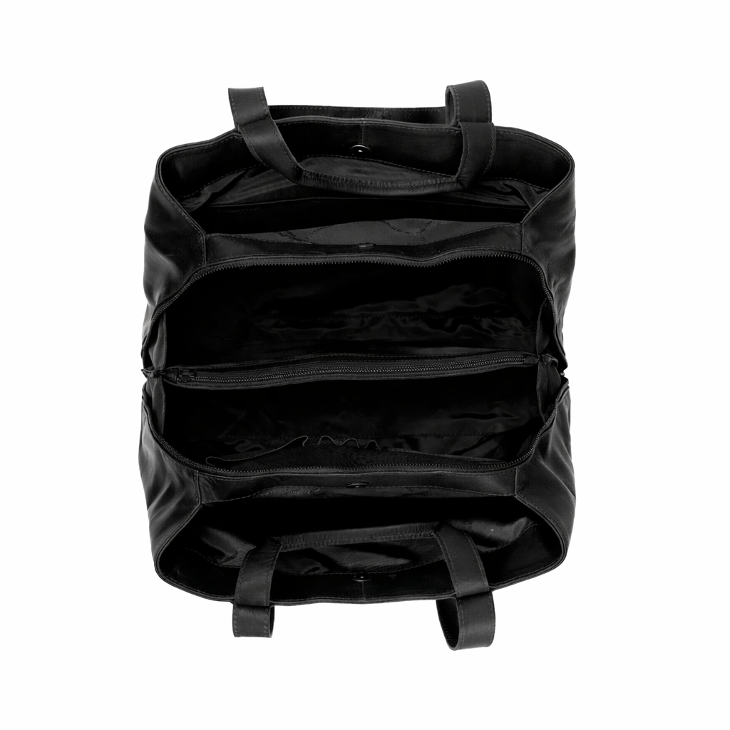 Solid Antique Brass Hardware &amp; Heavy-Duty Dual Zipper Detail on Gail Full-Grain Leather Shoulder Bag til Kvinder