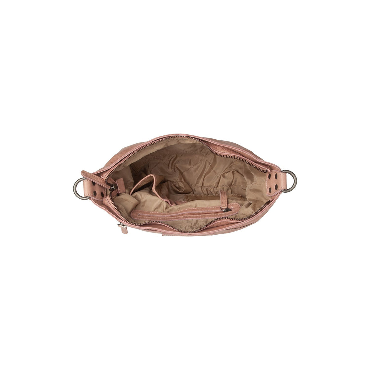 Solid Antique Brass Hardware &amp; Heavy-Duty Dual Zipper Detail on Lucy Full-Grain Leather Shoulder Bag til Kvinder