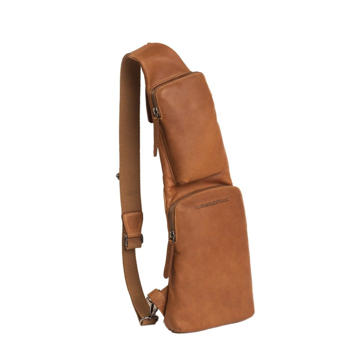 Cognac Leather Sling Bag Logan til Kvinder, front view