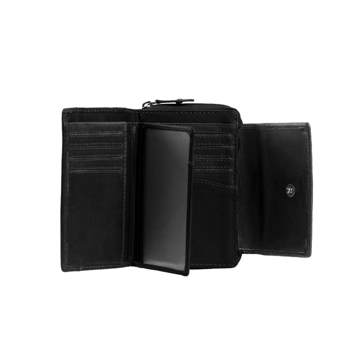 Ascot Full-Grain Leather Wallet til Kvinder - Structured Side Profile Showing Gusset Depth &amp; Expansion Capacity
