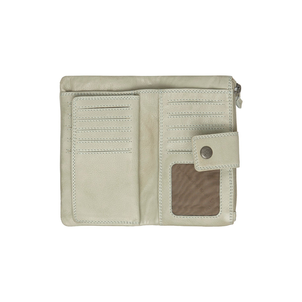 Solid Antique Brass Hardware &amp; Heavy-Duty Dual Zipper Detail on Fresno Full-Grain Leather Wallet til Kvinder