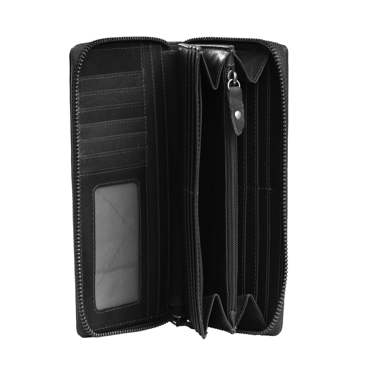 Halle Full-Grain Leather Wallet til Kvinder - Structured Side Profile Showing Gusset Depth &amp; Expansion Capacity