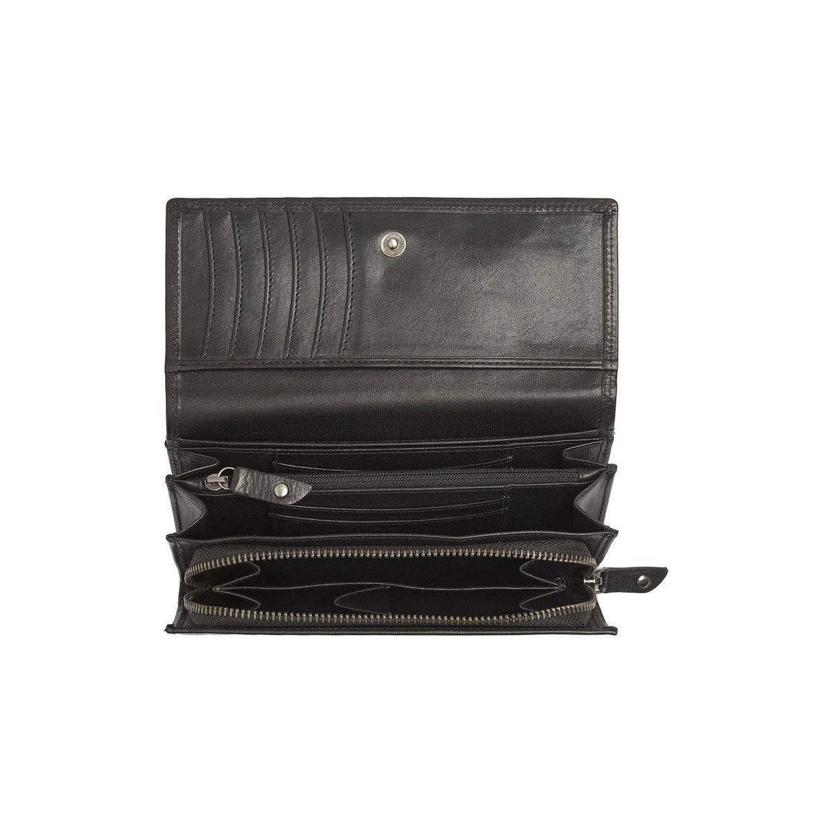 Solid Antique Brass Hardware &amp; Heavy-Duty Dual Zipper Detail on Rivalto Full-Grain Leather Wallet til Kvinder