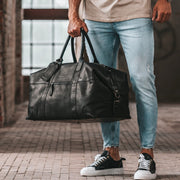 
Classic 100% Full-Grain Leather Duffle Bag - Bagfra med forstærkede læderremme og syninger