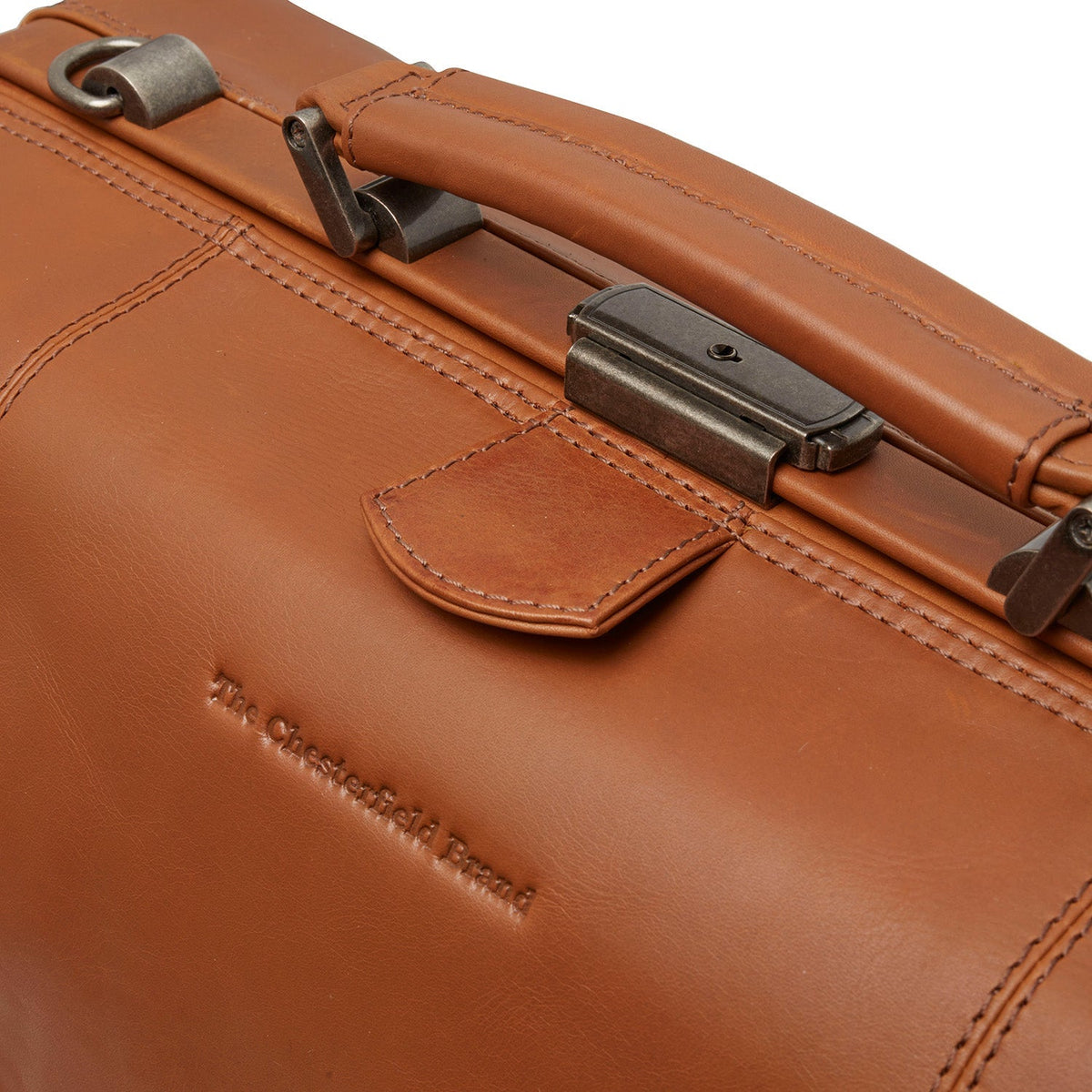 Classic 100% Full-Grain Leather Duffle Bag - Rear Perspective Showing Reinforced Leather Straps &amp; Stitching
