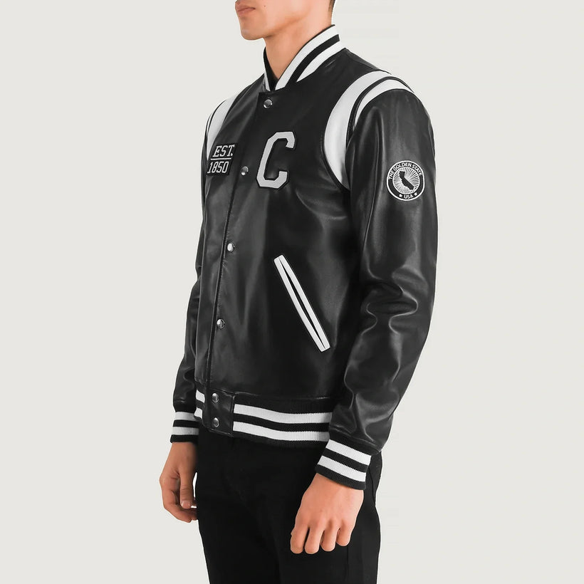 Liberte California Sort Leather Varsity Læderjakke til Mænd