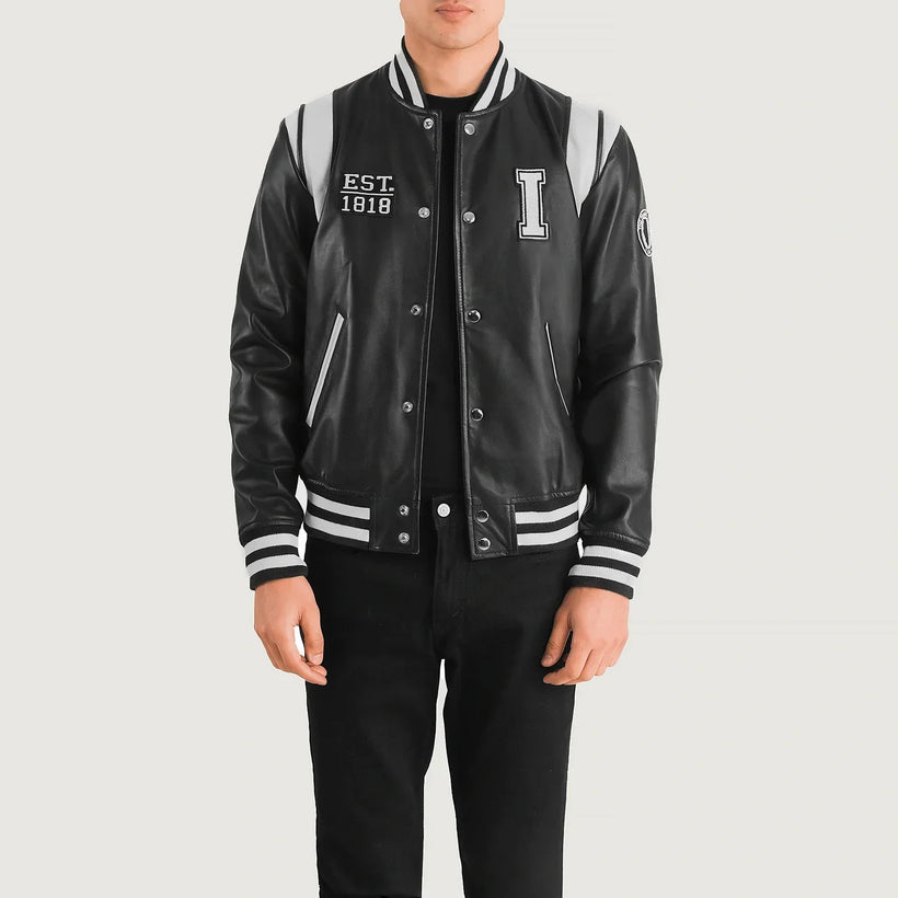 Liberte Illinois Sort Leather Varsity Læderjakke til Mænd