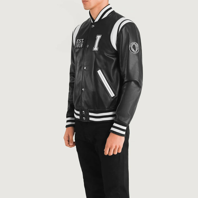 Liberte Illinois Sort Leather Varsity Læderjakke til Mænd