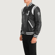 
Black & White Sheepskin Leather Varsity Jacket - Bagfra med tilpassede skuldre og ren kant