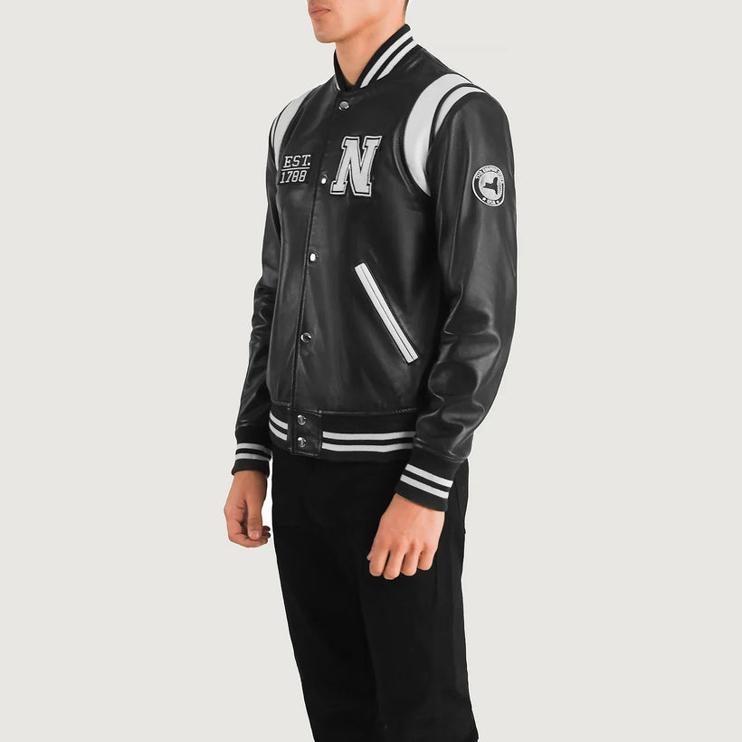 Liberte New York Sort Leather Varsity Læderjakke til Mænd