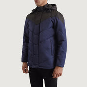 
Black & Blue Full-Grain Leather Hooded Jacket - Bagfra med tilpassede skuldre og ren kant