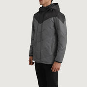 
Black & Grey Full-Grain Leather Hooded Jacket - Bagfra med tilpassede skuldre og ren kant