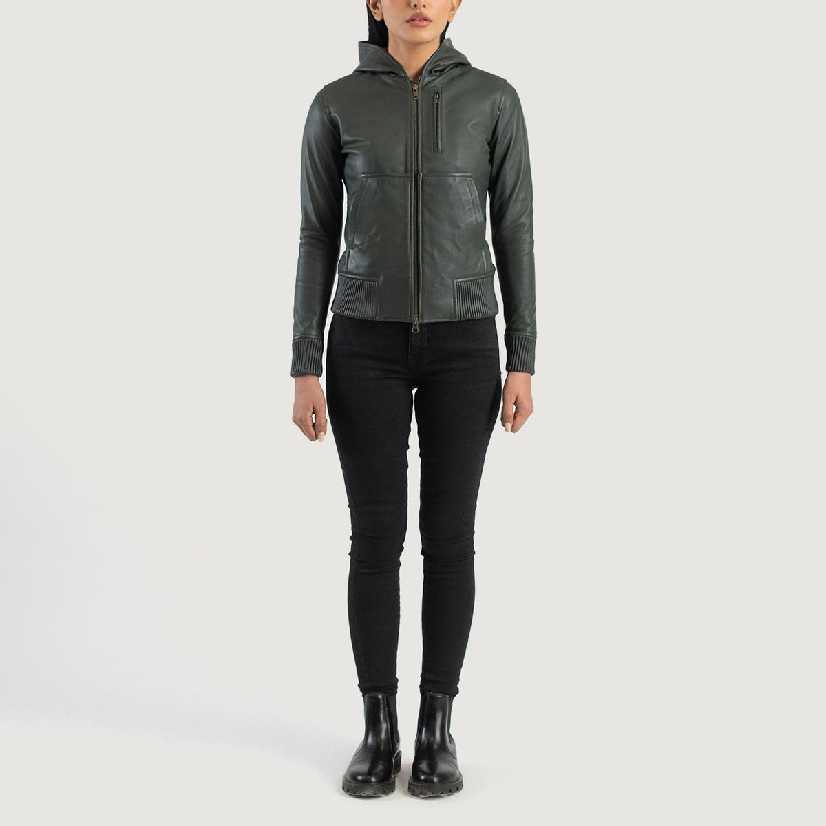Luna Hooded Læder Bomberjakke til Kvinder – alternate product view 3