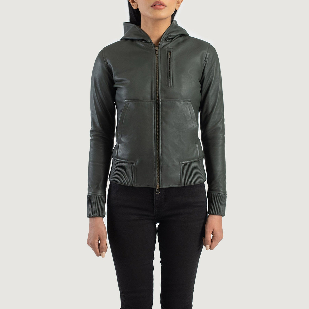 Luna Hooded Læder Bomberjakke til Kvinder – alternate product view 4