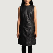 Women's Luxe Sort Leather Dress til Kvinder in Black Sheepskin Leather - Front Profile View &amp; Tailored Silhouette | Buy Online