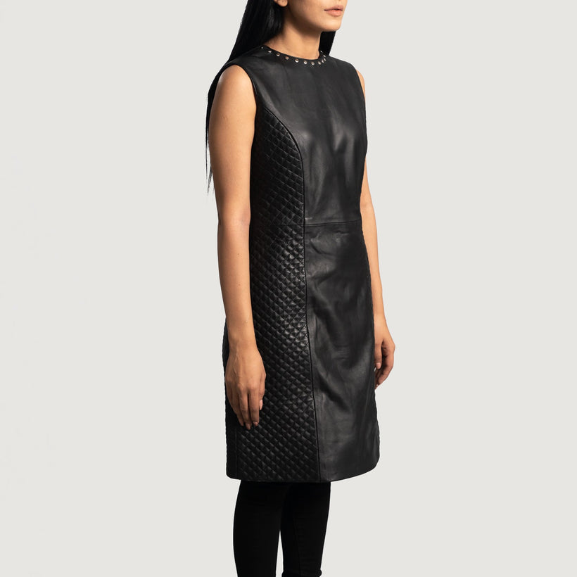 Luxe Sort Leather Dress til Kvinder