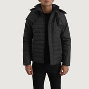 
Malcolm Sort Hooded Puffer Læderjakke til Mænd i sort ægte okselæder - Forfra med skræddersyet silhuet | Køb online