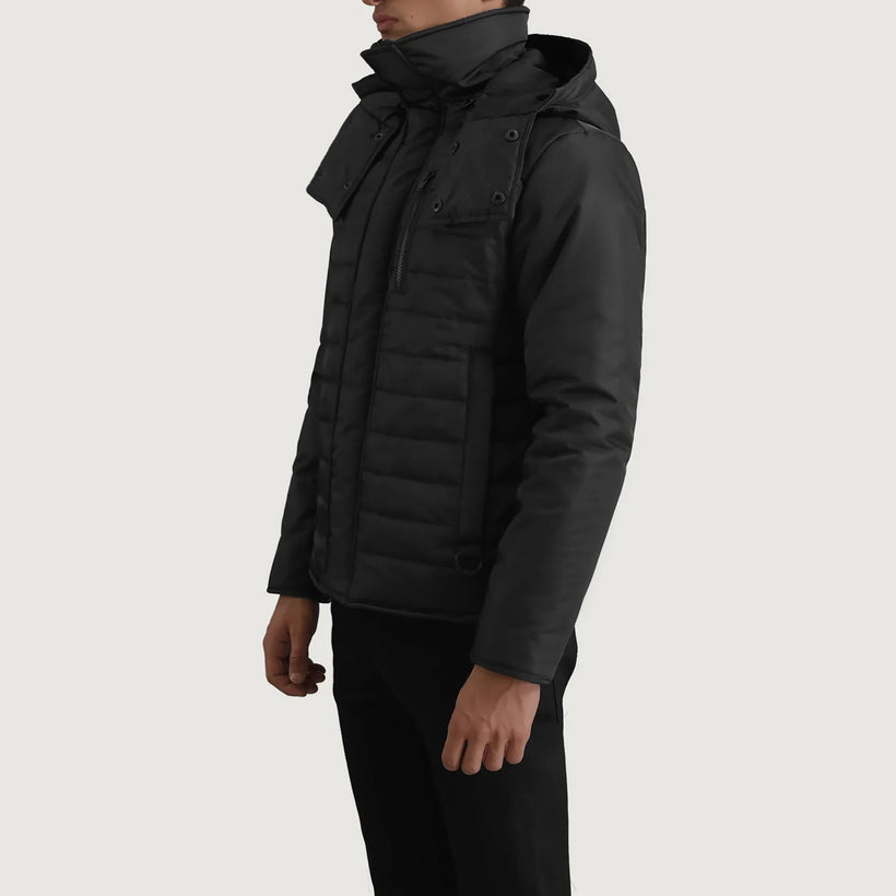 Malcolm Sort Hooded Puffer Læderjakke til Mænd