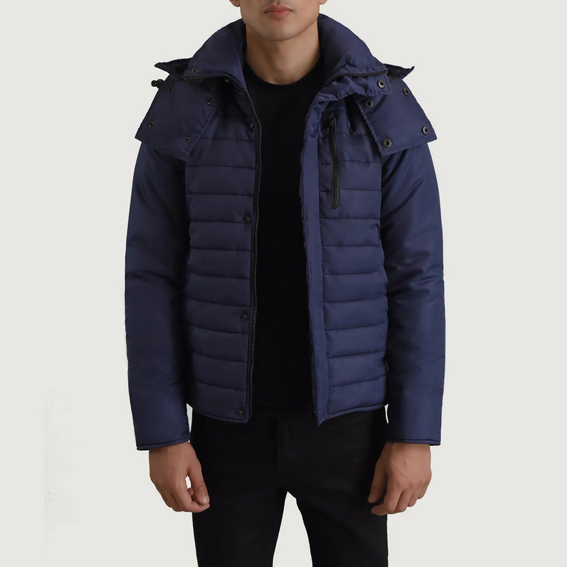 Malcolm Blå Hooded Puffer Læderjakke til Mænd