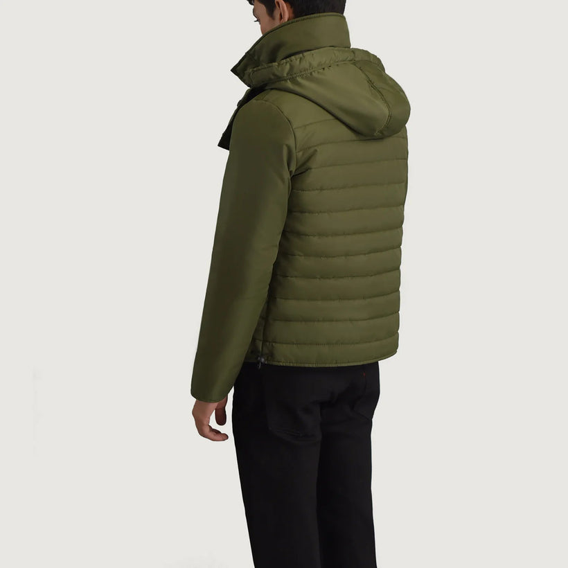 Malcolm Grøn Hooded Puffer Læderjakke til Mænd