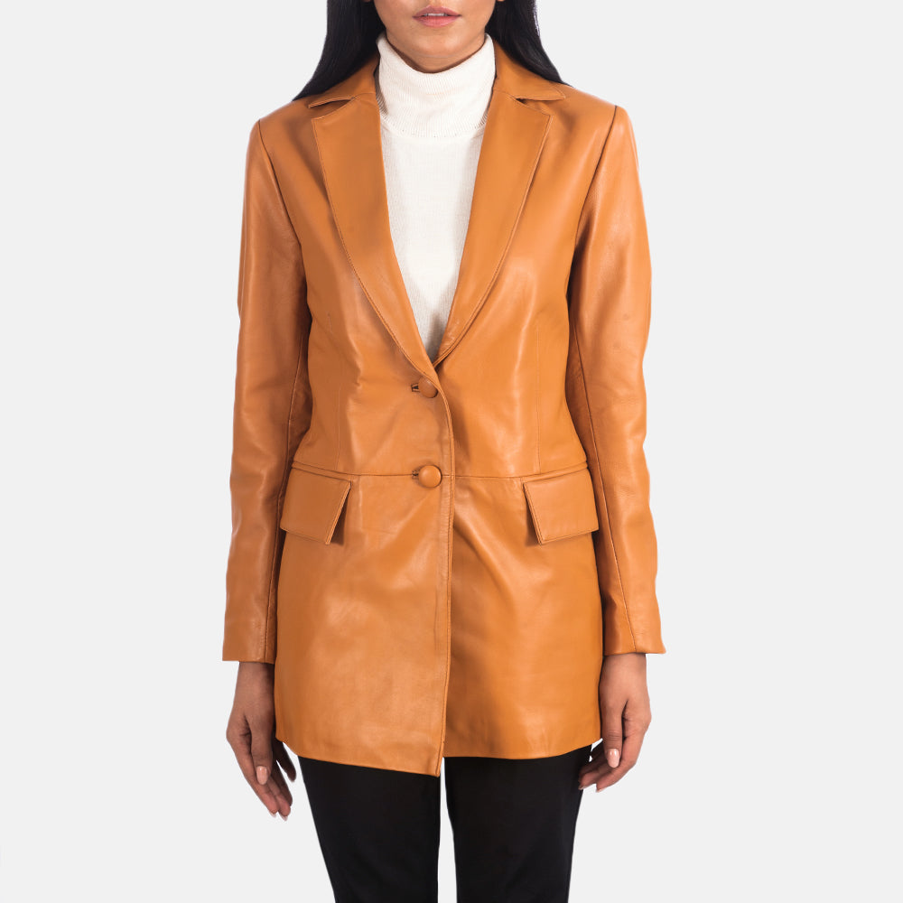 
Marilyn Tan Brown Leather Blazer in Tan Brown Sheepskin Leather - Forfra med skræddersyet silhuet | Køb online