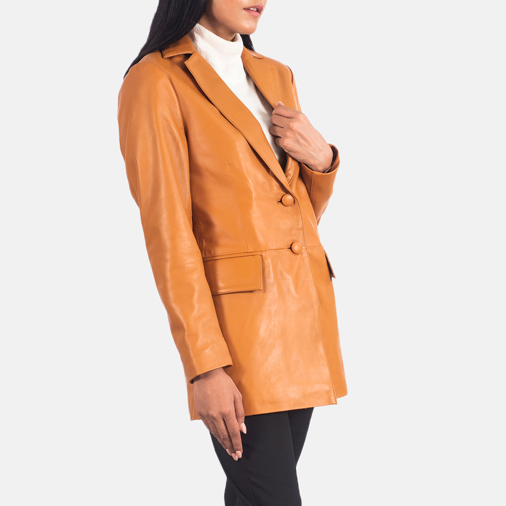 
Tan Brown Sheepskin leather Blazer - Bagfra med tilpassede skuldre og ren kant