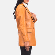 
Nærbillede of Notch & Leather Buttons Hardware on Marilyn Tan Brown Leather Blazer