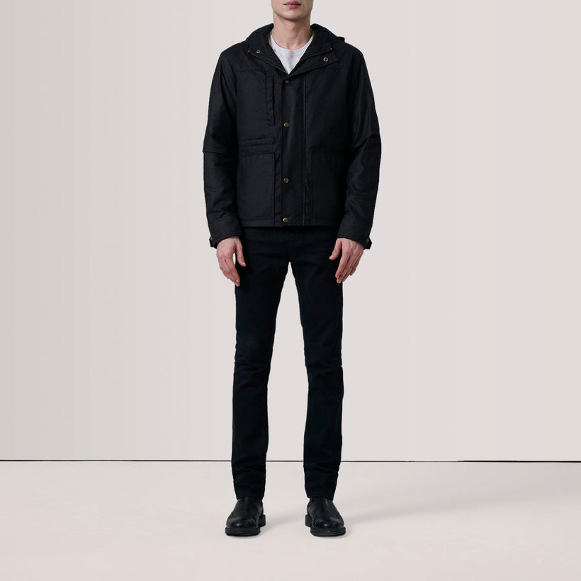 Marlo Sort Canvas Hooded Work Læderjakke til Mænd