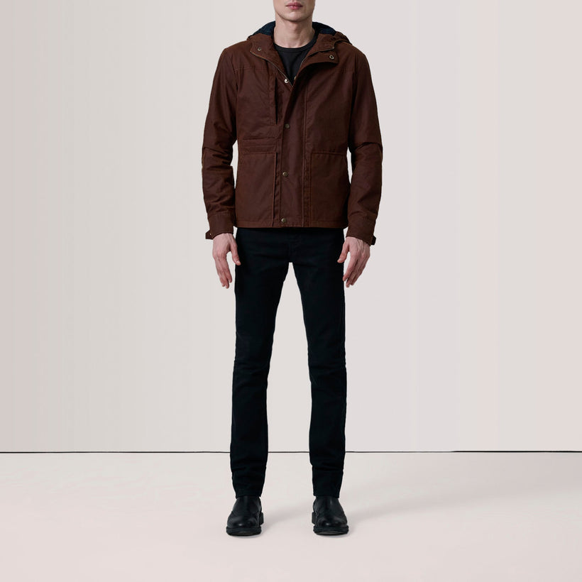 Marlo Brun Canvas Hooded Work Læderjakke til Mænd
