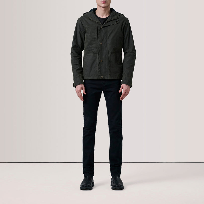 Marlo Olive Canvas Hooded Work Læderjakke til Mænd