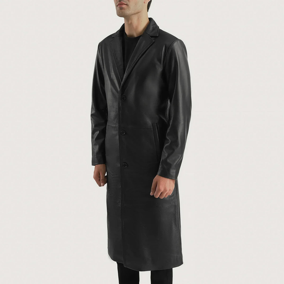Black Cowhide Leather Winter Jacket - Back View Showing Tailored Shoulder Fit &amp; Clean Hemline