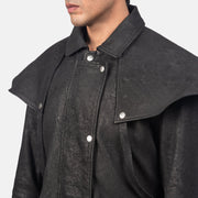 
Nærbillede of Shirt & Heavy-Duty Zipper Hardware on Maverick Sort Leather Duster til Mænd