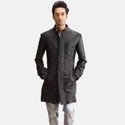 Men's Midlander Quilted Sort Leather Coat til Mænd in Black Sheepskin Leather - Front Profile View &amp; Tailored Silhouette | Buy Online