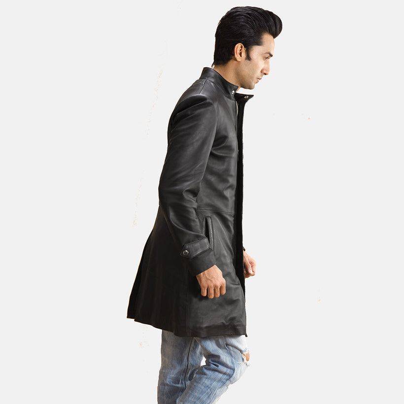 Midlander Quilted Sort Leather Coat til Mænd