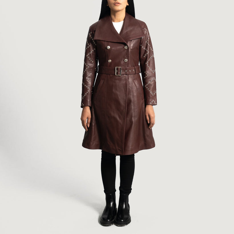Missoni Maroon Leather Trench Coat til Kvinder