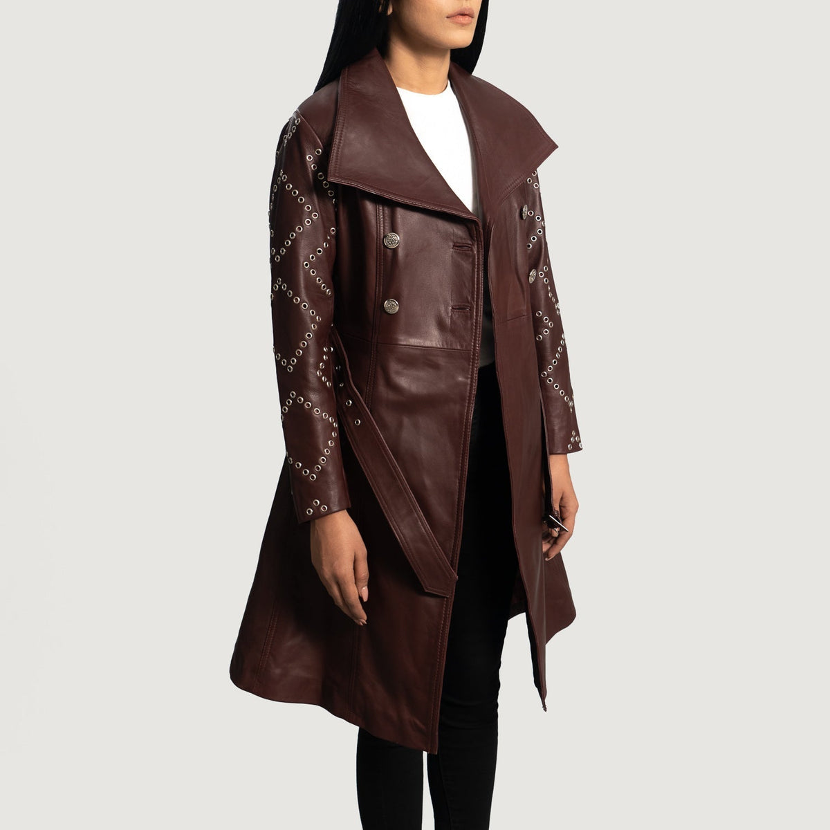 
Missoni Kastanjebrun Trenchcoat i Læder til Damer - Sideprofil med ergonomisk ærmesnit