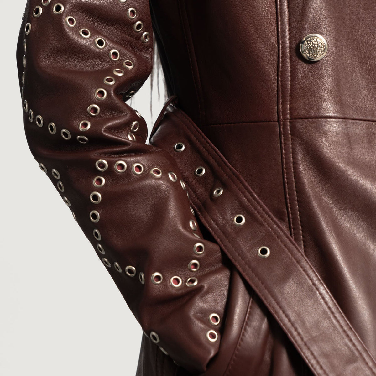 
Nærbillede of Notch & Button & Waist belt Hardware on Missoni Kastanjebrun Trenchcoat i Læder til Damer