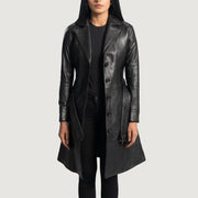 
Moonlight Sort Trenchcoat i Læder til Damer in Black Sheepskin Leather - Forfra med skræddersyet silhuet | Køb online