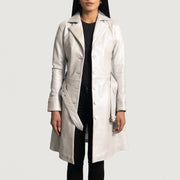
Silver Sheepskin Leather Trench Coat - Bagfra med tilpassede skuldre og ren kant