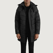 
Moore Sort Hooded Parka til Mænd i sort ægte okselæder - Forfra med skræddersyet silhuet | Køb online