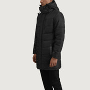 
Black Full-Grain Leather Hooded Jacket - Bagfra med tilpassede skuldre og ren kant