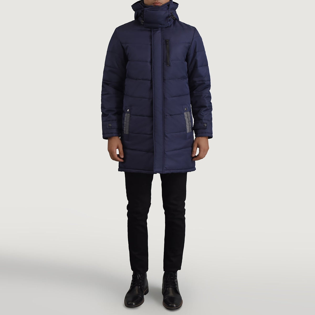 
Moore Blå Hooded Parka til Mænd - Sideprofil med ergonomisk ærmesnit
