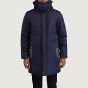 
Nærbillede of Classic Collar & Zipper With Snap Button Placket Hardware on Moore Blå Hooded Parka til Mænd