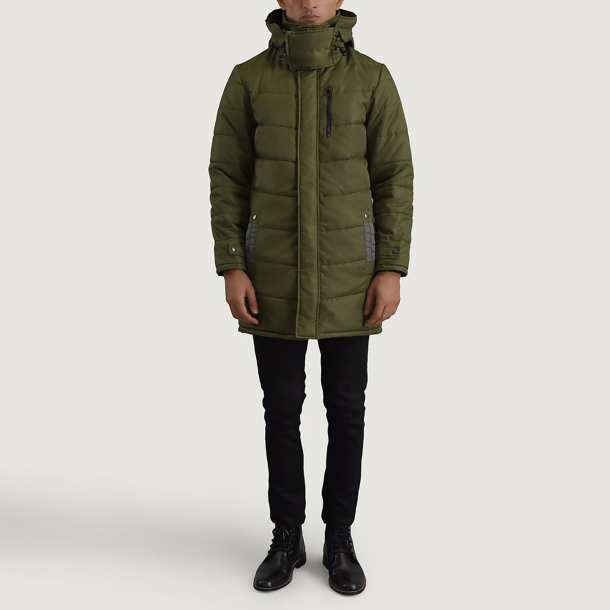 
Moore Grøn Hooded Parka til Mænd - Sideprofil med ergonomisk ærmesnit