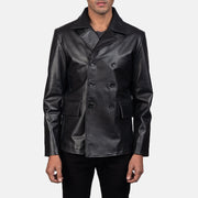 
Mr. Bailey Sort Leather Naval Peacoat til Mænd in Black Cowhide Leather - Forfra med skræddersyet silhuet | Køb online