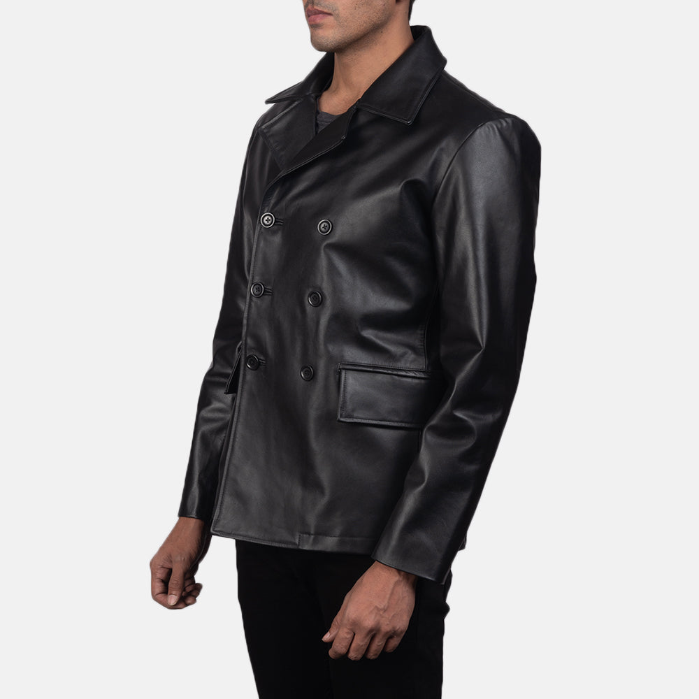 
Black Cowhide leather Blazer - Bagfra med tilpassede skuldre og ren kant