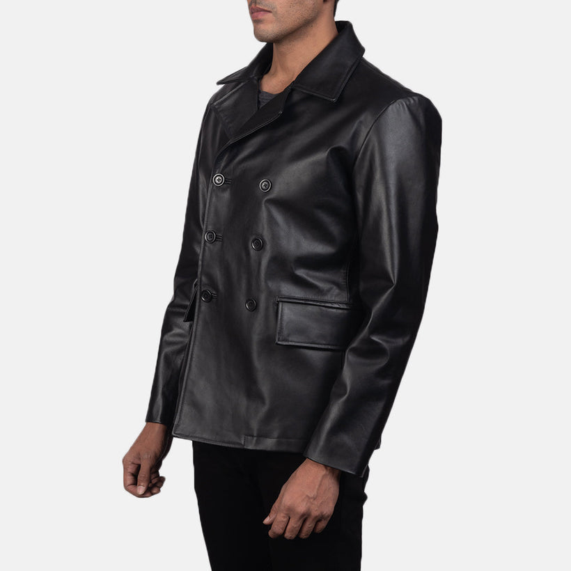 Mr. Bailey Sort Leather Naval Peacoat til Mænd