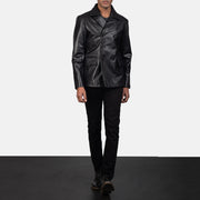 
Mr. Bailey Sort Leather Naval Peacoat til Mænd - Sideprofil med ergonomisk ærmesnit