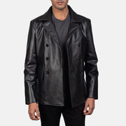 
Nærbillede of Notch & Buttons Hardware on Mr. Bailey Sort Leather Naval Peacoat til Mænd
